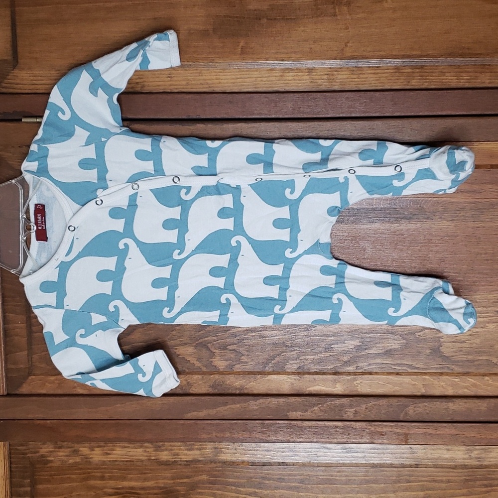 Milkbarn Organic Cotton Elephant Footed Romper Sleeper Pajama Sz 3-6M